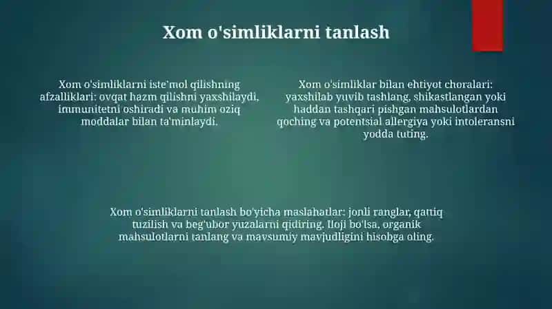 Xom-Ashyo OʻSimliklardan Foydalanish 3