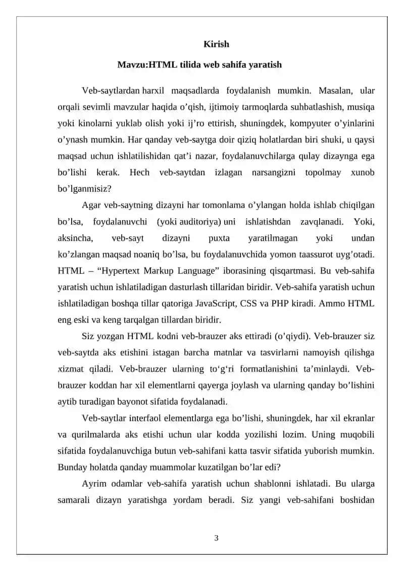 HTML tilida web sahifa yaratish 3
