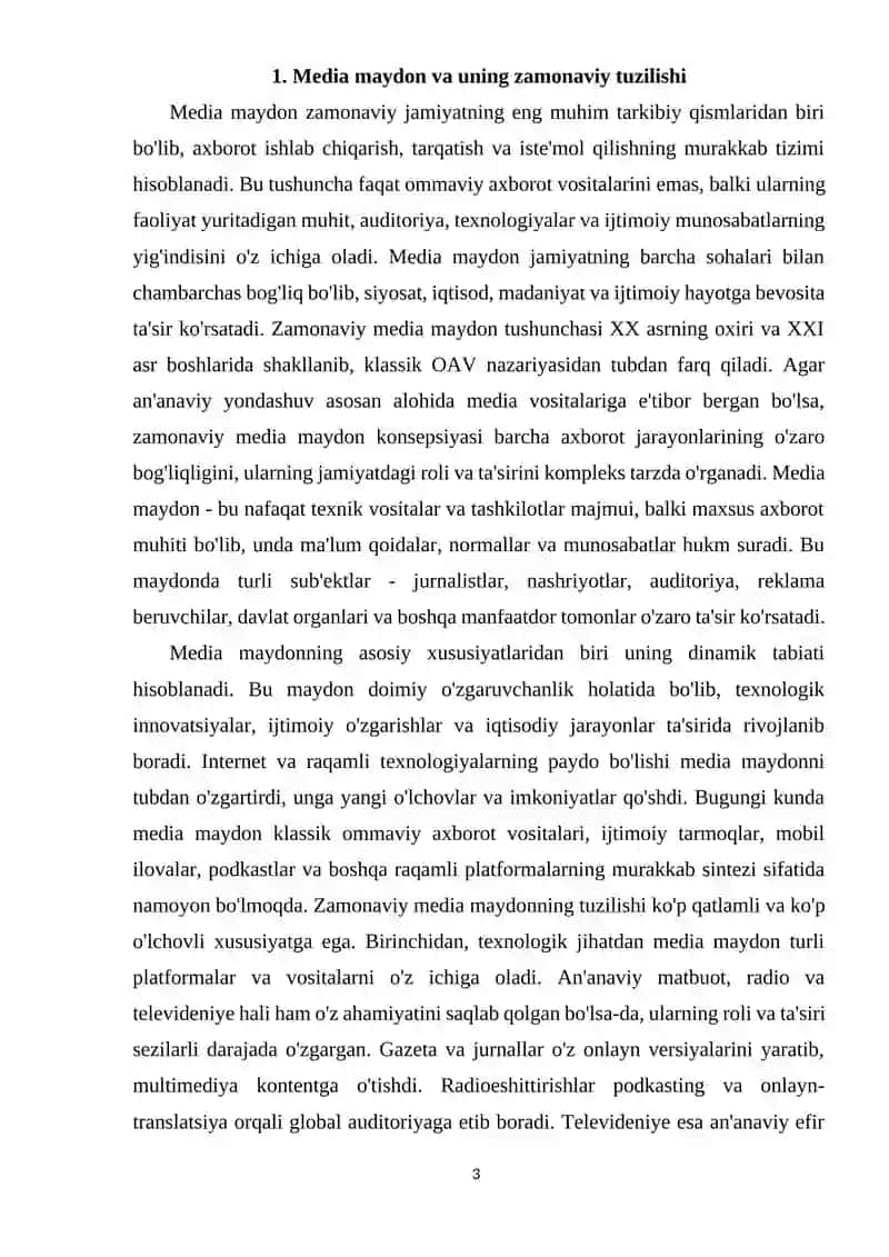 Mediya maydon tuzulishi va internet jurnalistikasida raqobat muxiti 3