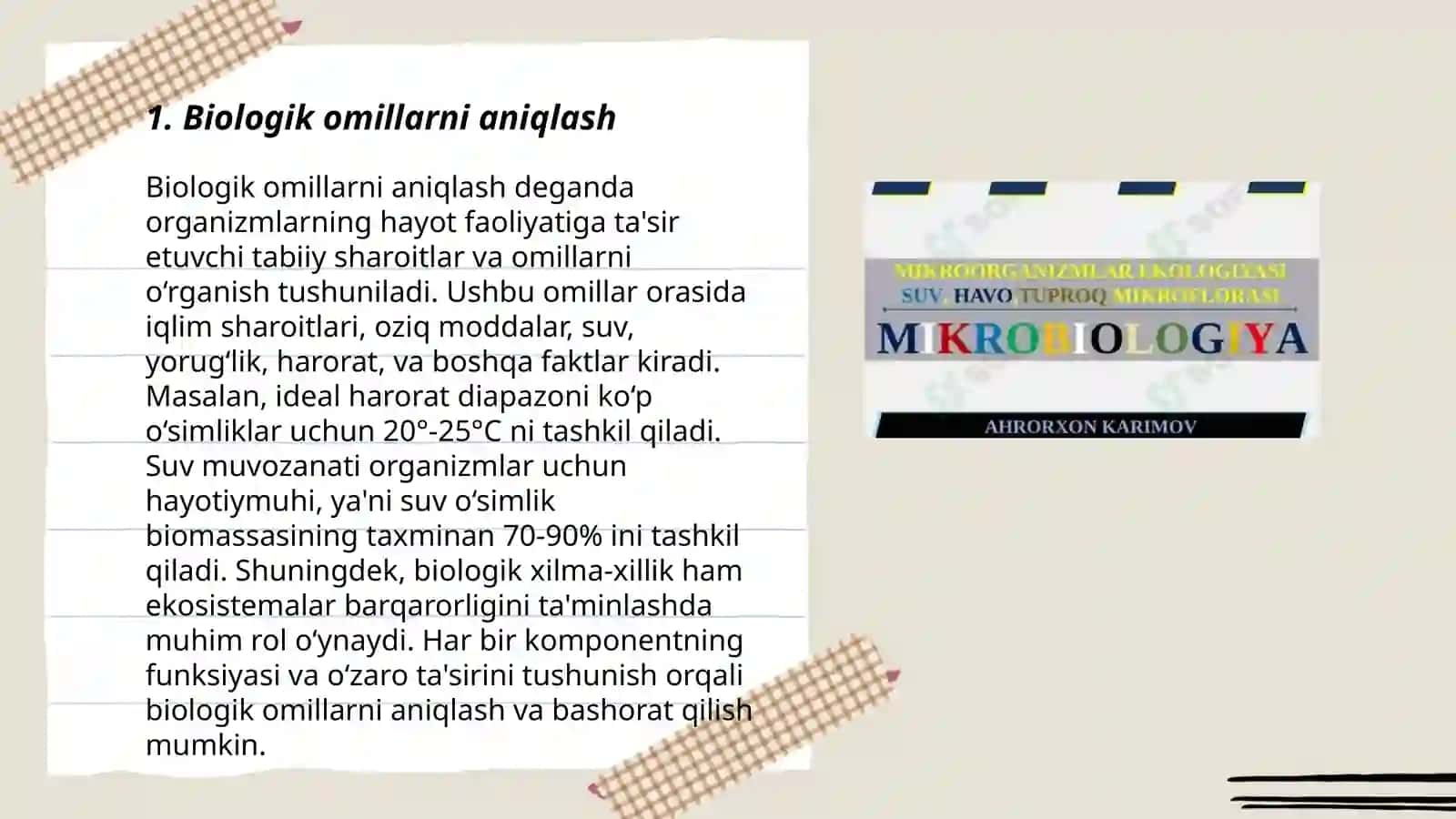 Biologik omillarning mikroorganizmlarga tasiri. Tuproq suv va havo mikroflorasi 3