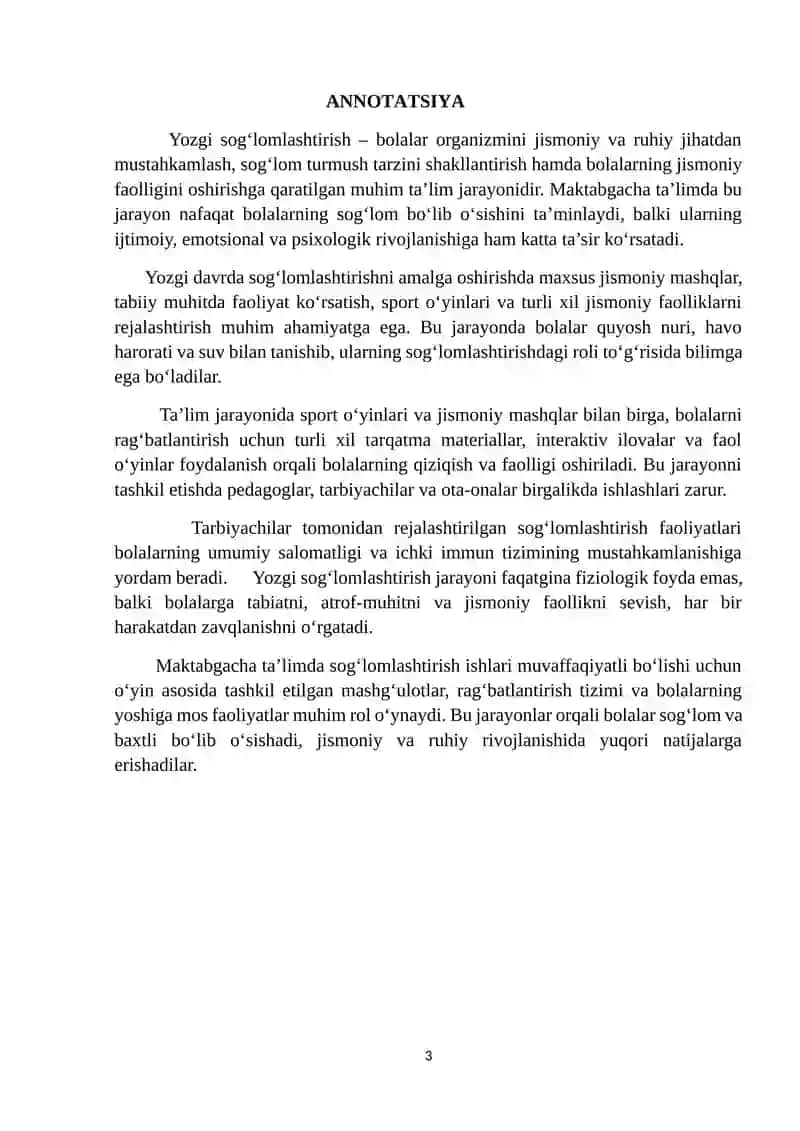 Yozgi sog’lomlashtirish ta’lim-tarbiya jarayonini rejalashtirish va chiniqtirish ishlarini tashkil etish 3
