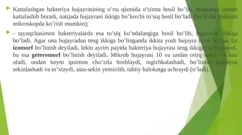 Mikroorganizmlar o’sishi va  ko’payishi, mikroorganizmlarning nur sochishi va xushbo’y hid ajratishi. 3