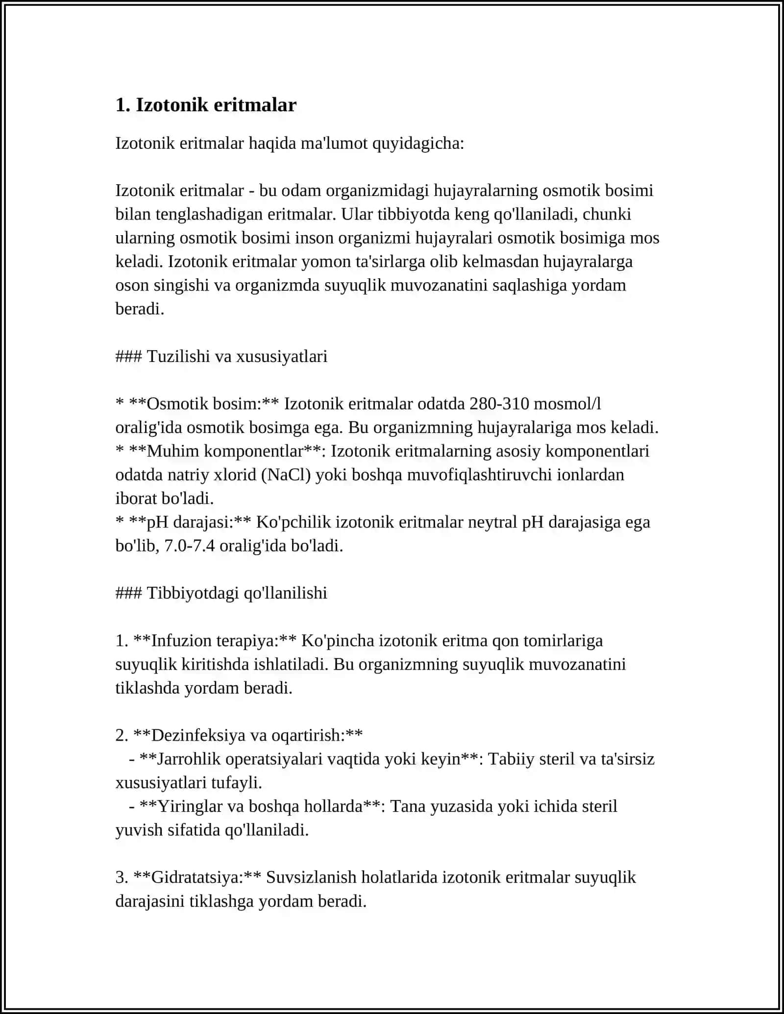 MUSTAQIL ISH Mavzu: IZOTONIK, GIPOTONIK VA GIPERTONIK ERITMALAR 3