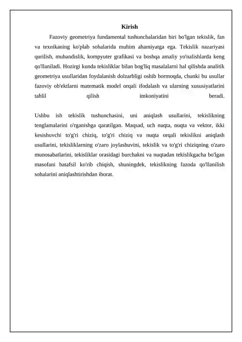 Mavzu: Tekislik tushunchasi va tekislikning berilish usullari 3