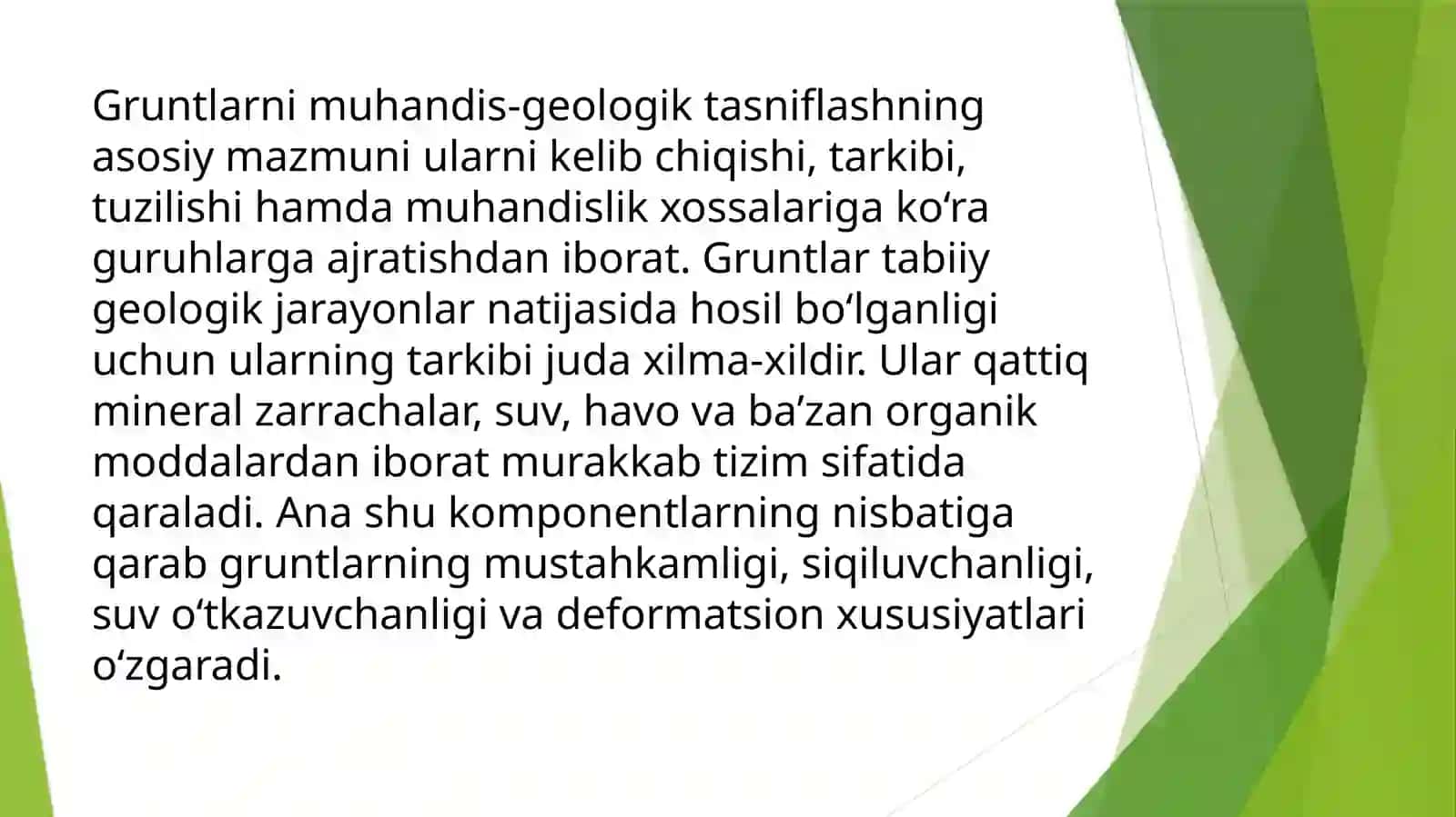 Gruntlarning muhandis-geologik tasniflashdagi asosiy belgilari va ular bo‘yicha grunt turlari 3