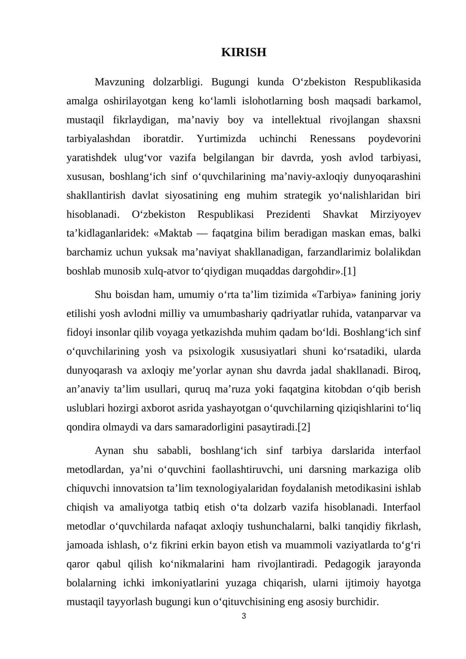 BOSHLANG‘ICH SINF TARBIYA DARSLARIDA INTERFAOL METODLARDAN FOYDALANISH METODIKASI 3