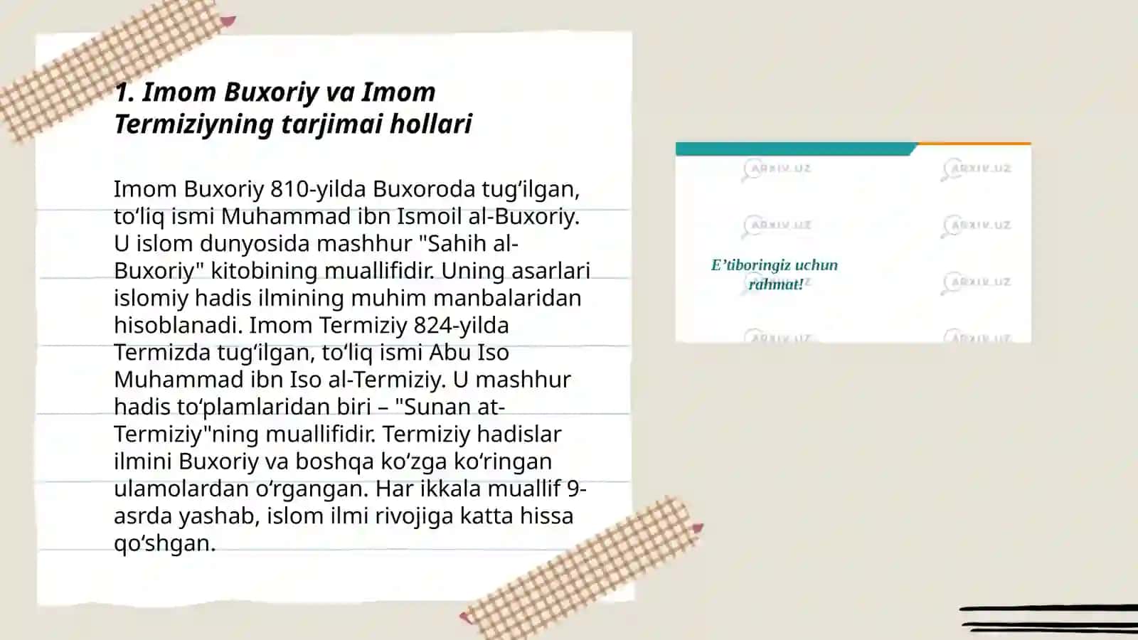 Imom Buxoriy va Imom Termiziyning hadis ilmiga qoʻshgan hissalarining qiyosiy tahlili 3