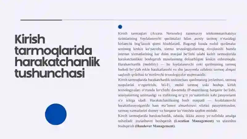 Zamonaviy kirish tarmoqlarida harakatchanlikni boshqarish: Transport qavati protokollari (TCP/IP) 3