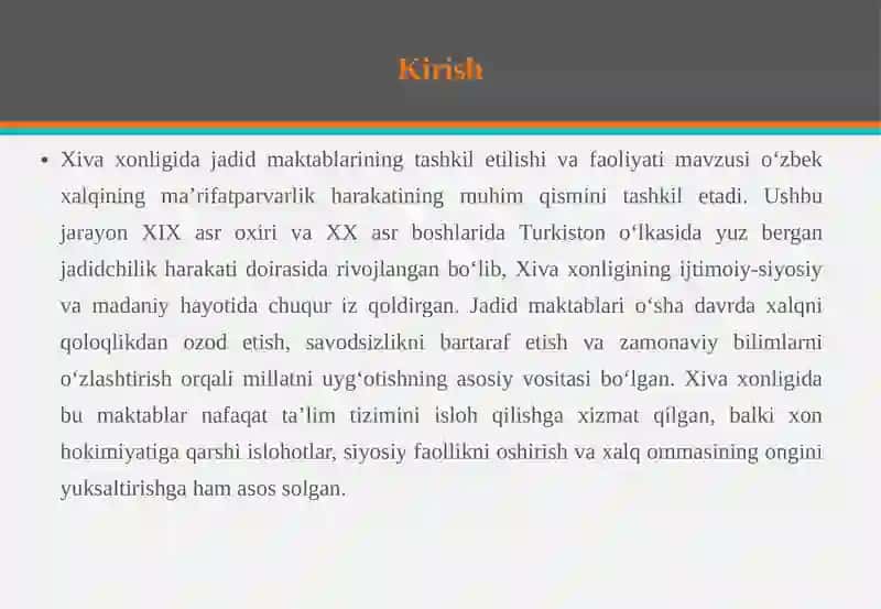 Xivaxonligidajadid maktablarining tashkili shi va faoliyati 3