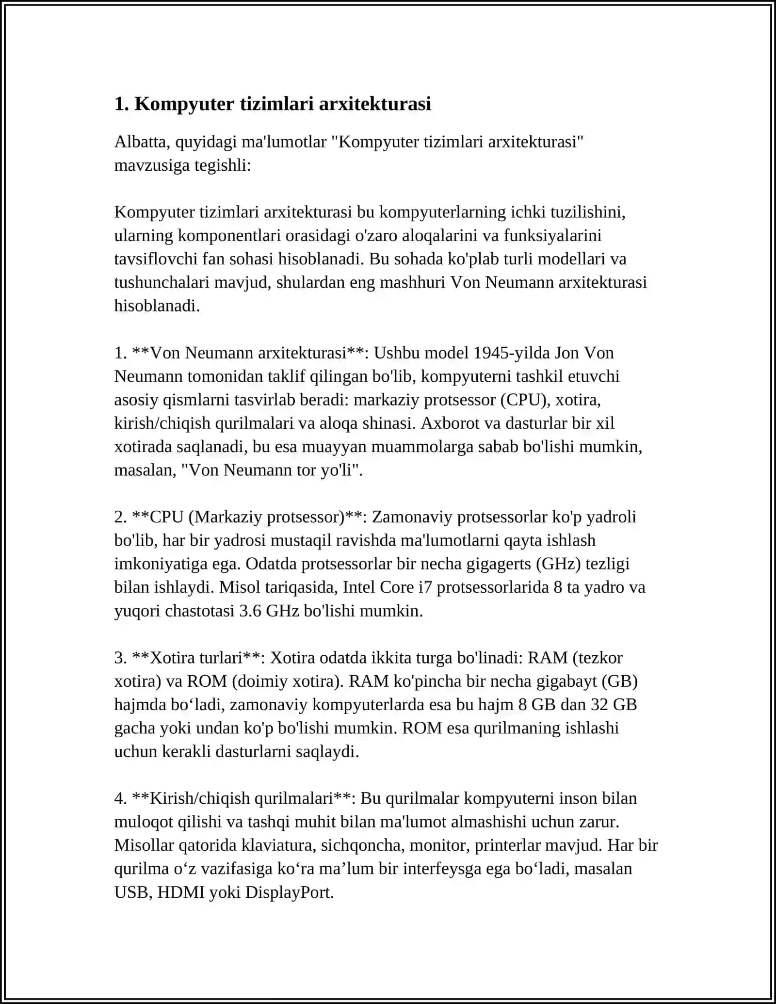 KOMPYUTER TIZIMLARI ARXITEKTURASI 3