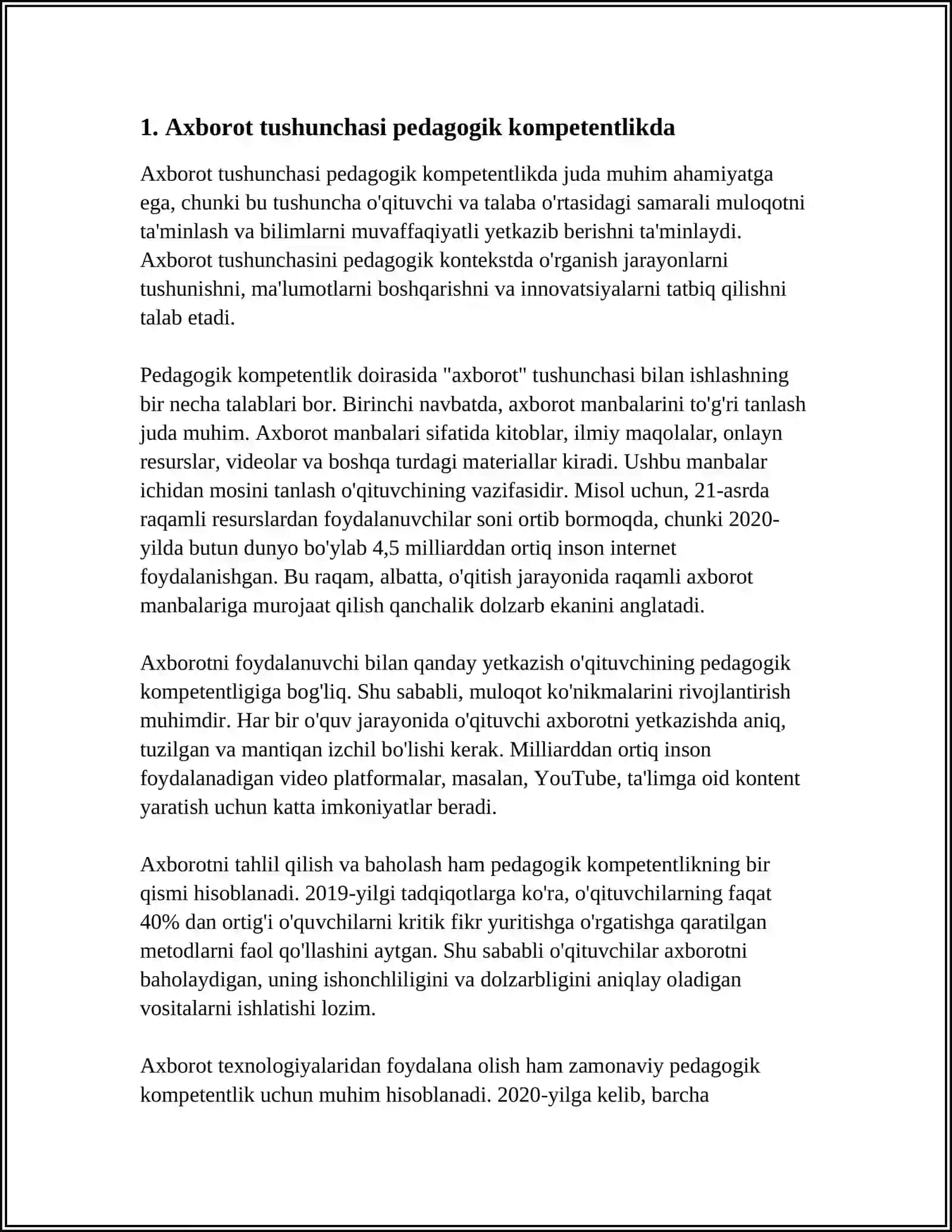 PEDAGOGIK KOMPETENTLIKNI SHAKLLANTIRISHDA AXBOROT TUSHUNCHASI VA KLASSIFIKATSIYASI 3