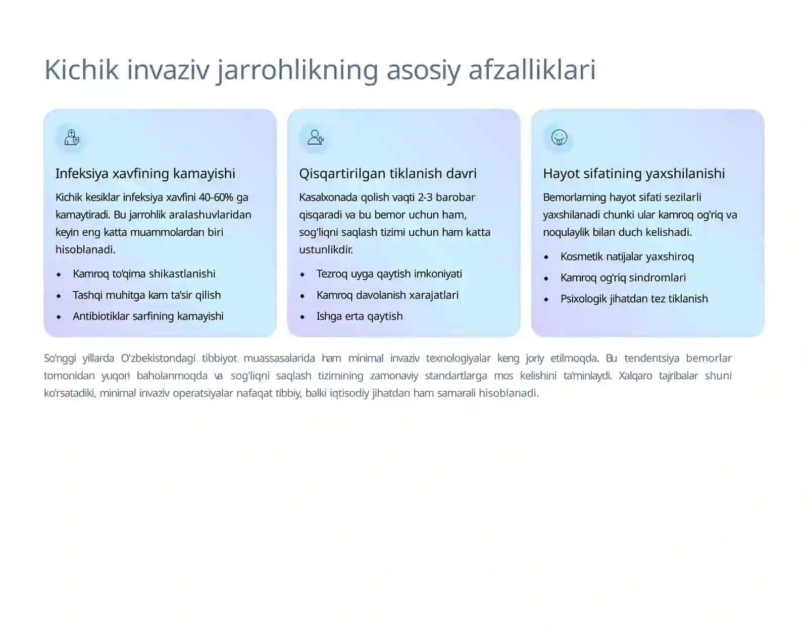 Xirurgiyada kichik invazivaralashuvlar: Zamonaviy yondashuvlar vanatijalar 3