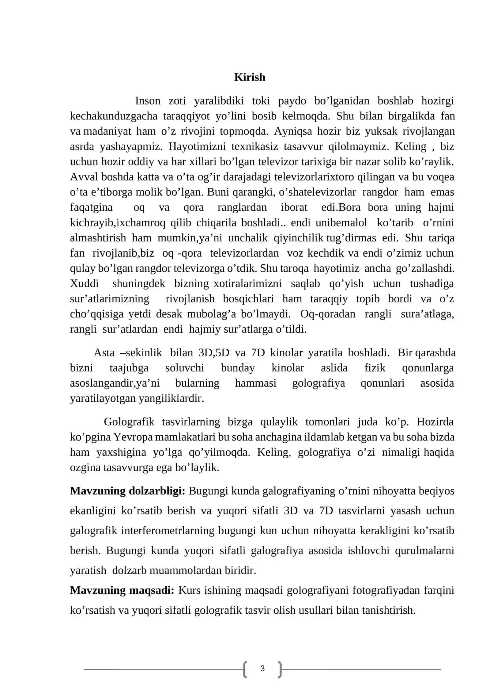 Golografiya va uni olish usullari mavzusida tayyor kurs ishi 3