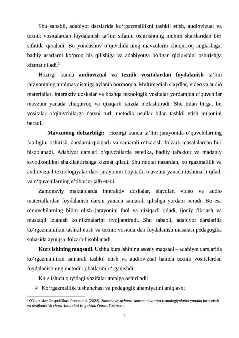 ADABIYOT DARSLARIDA KO‘RGAZMALILIKNI TASHKIL ETISH. AUDIOVIZUAL VA TEXNIK VOSITALARDAN FOYDALANISH 3