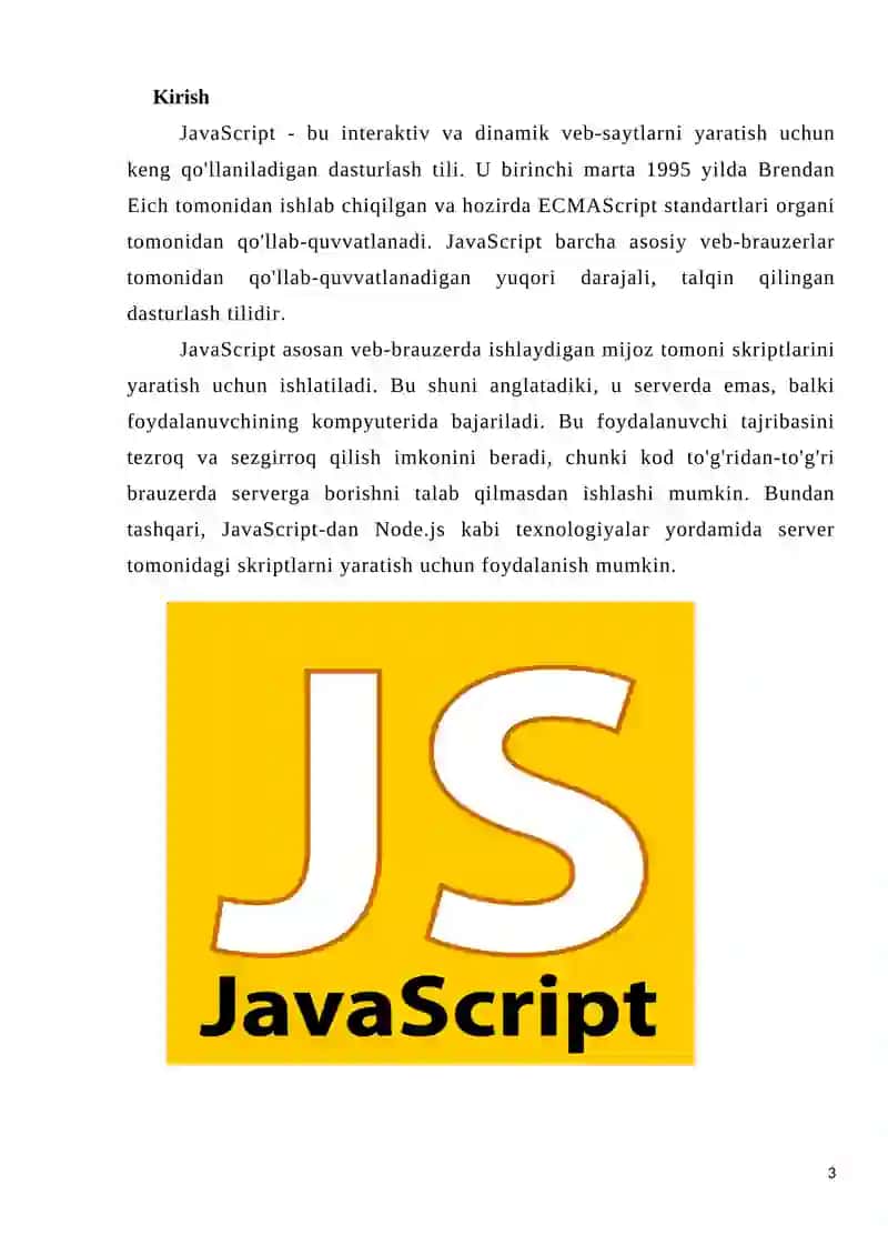 Masalalarning algoritmini tuzish va shu algoritm asosida Java Script dasturlash tilida dastur tuzish 3