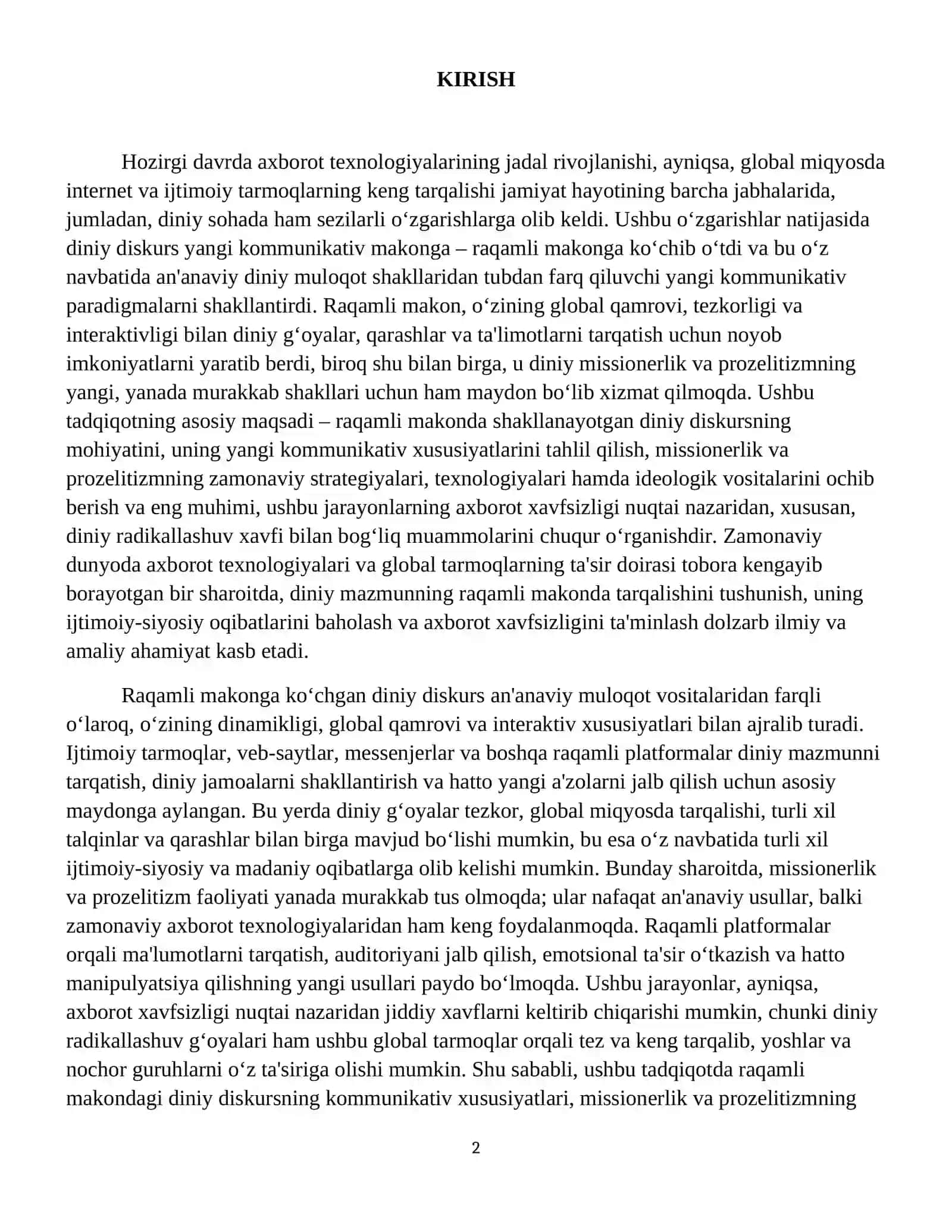 XI. Kiber makonda din. Missionerlik va prozelitizmning ijtimoiy-siyosiy xavfi 3