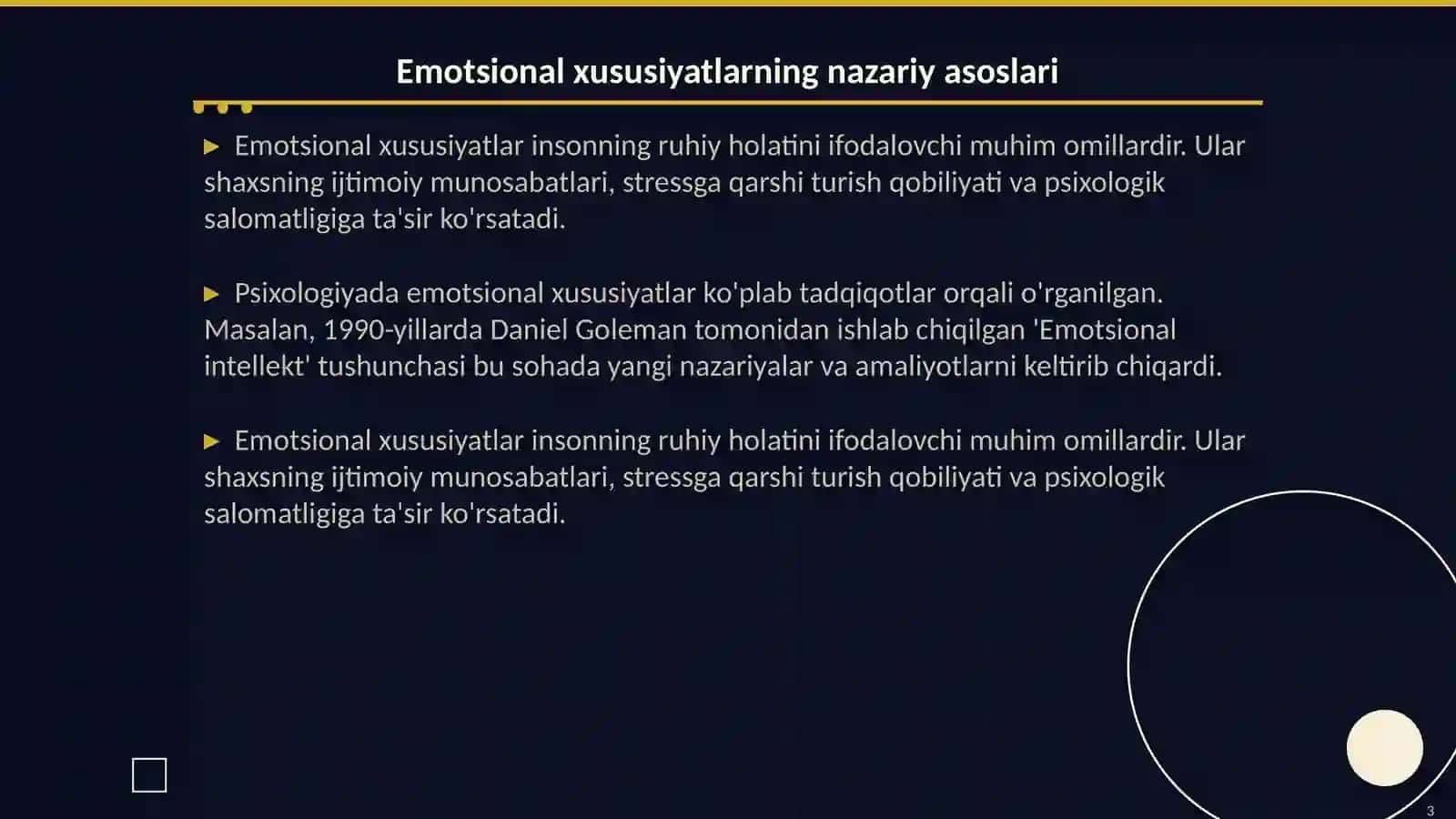 Emotsional xususiyatlarni o‘lchash va tahlil qilish. Stress va uning psixologik oqibatlari konsul’tatsiya metodikasi 3