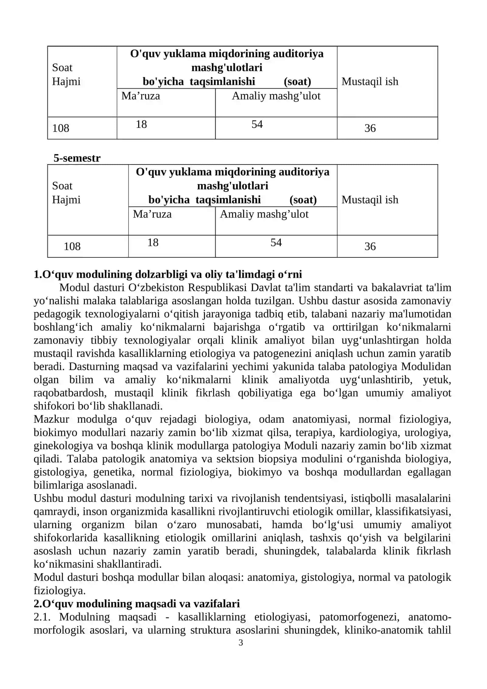 PATOLOGIK ANATOMIYA FANI ISHCHI MODUL DASTURI 3