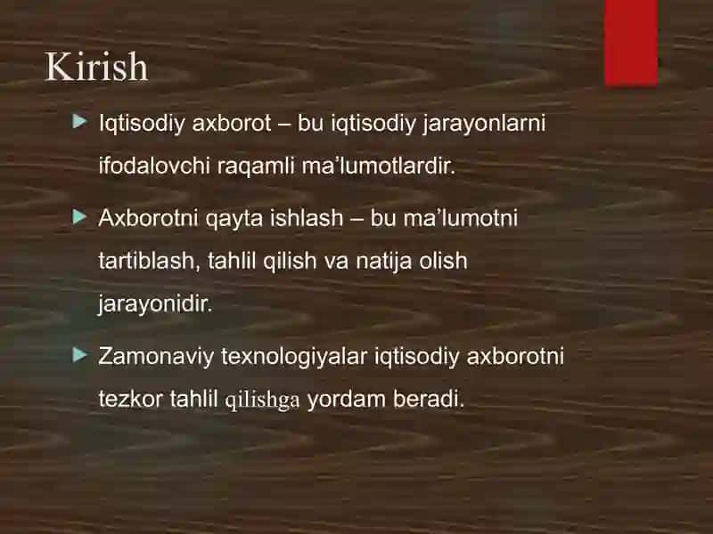 Iqtisodiy axborotni qayta ishlash uchun elektron jadval muharrirlaridan foydalanish 3