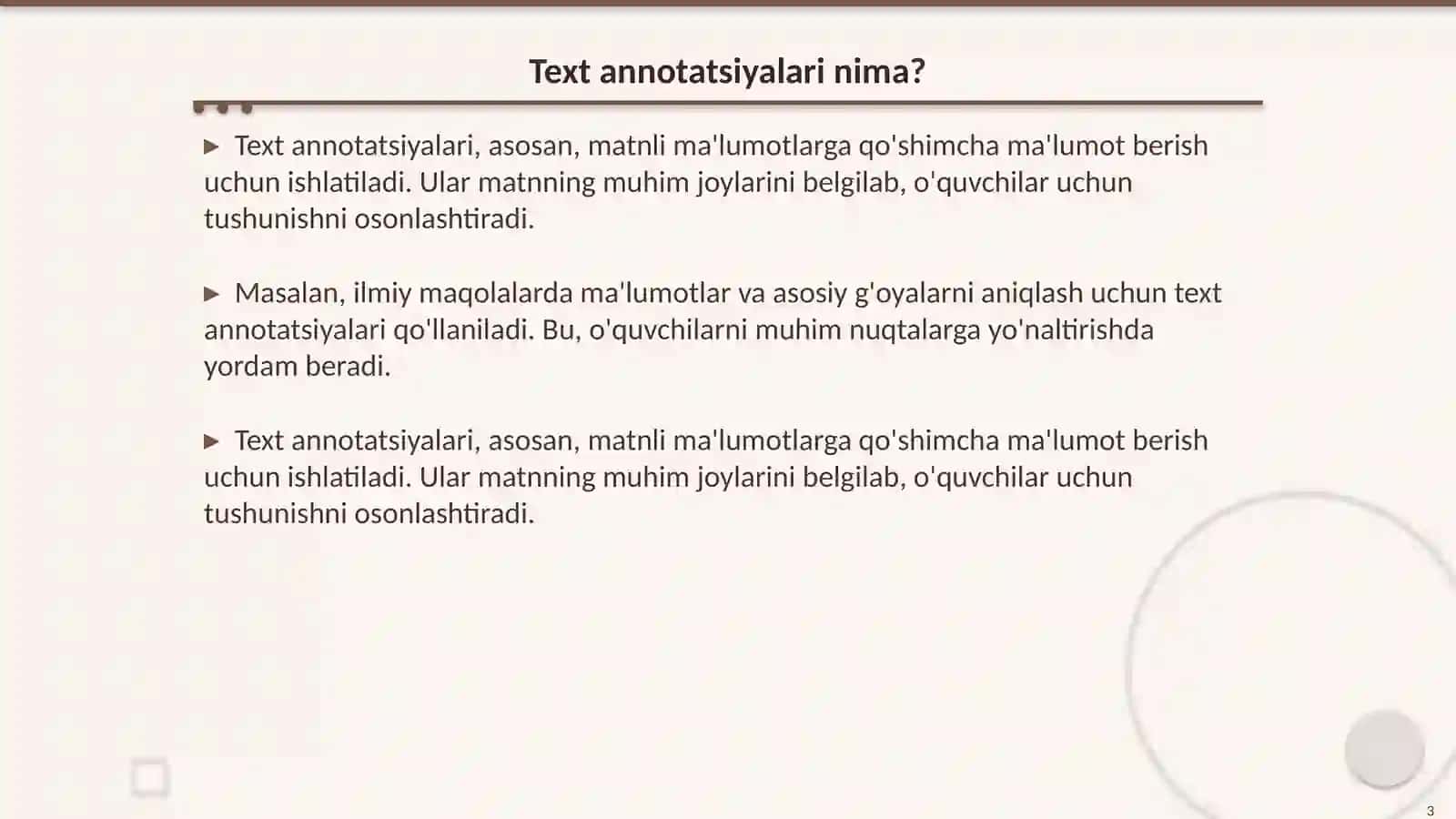 Annotatsiya elementlari text, demension, leader nima va qanday qo’llaniladi 3