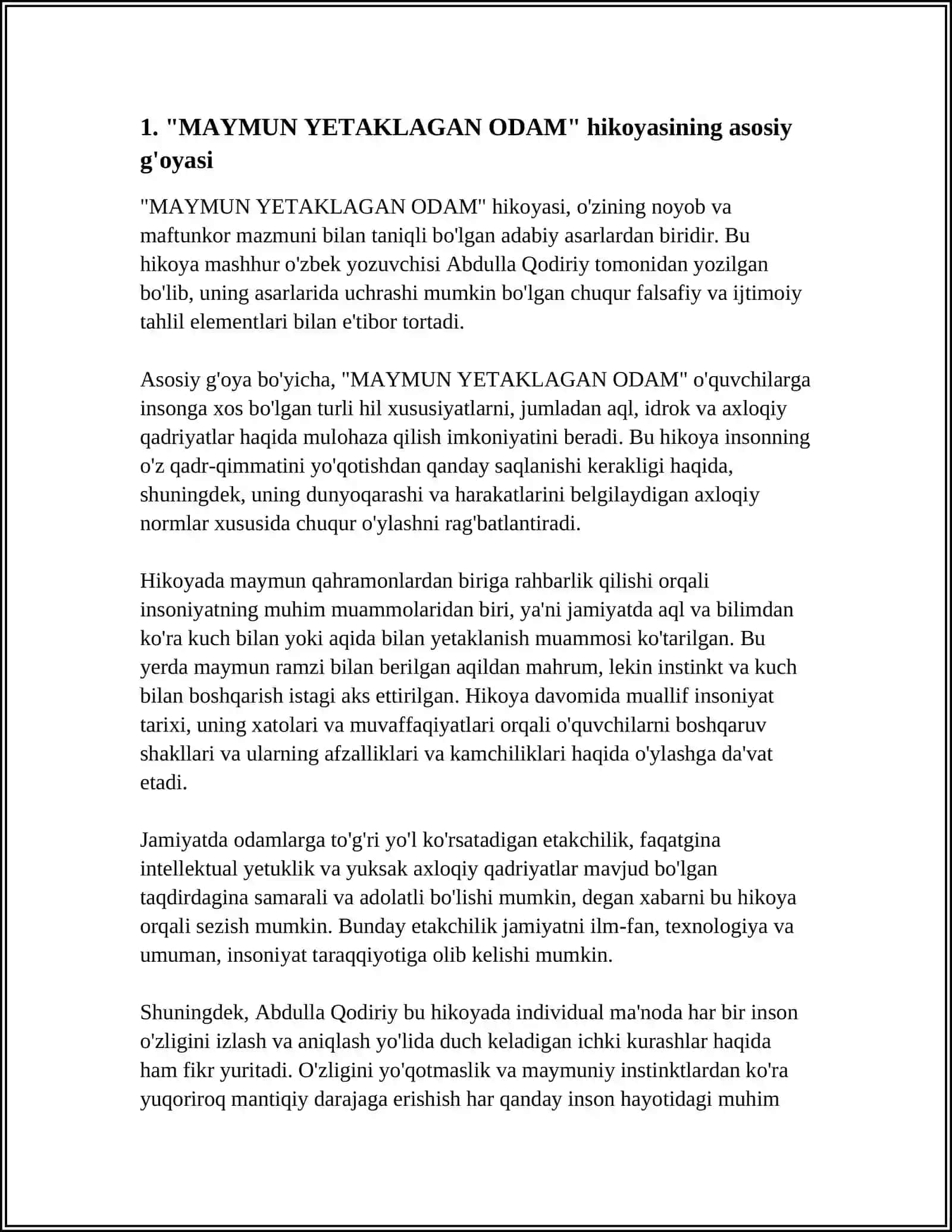 N.ESHONQULOVNING,,MAYMUN YETAKLAGAN ODAM’’ HIKOYASI VA U.HAMDAMNING,,MUVOZANAT ‘’ ROMANI 3