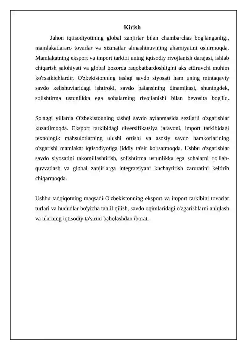 Eksport va importning tovarlar va hududlar bõyicha tarkibi 3