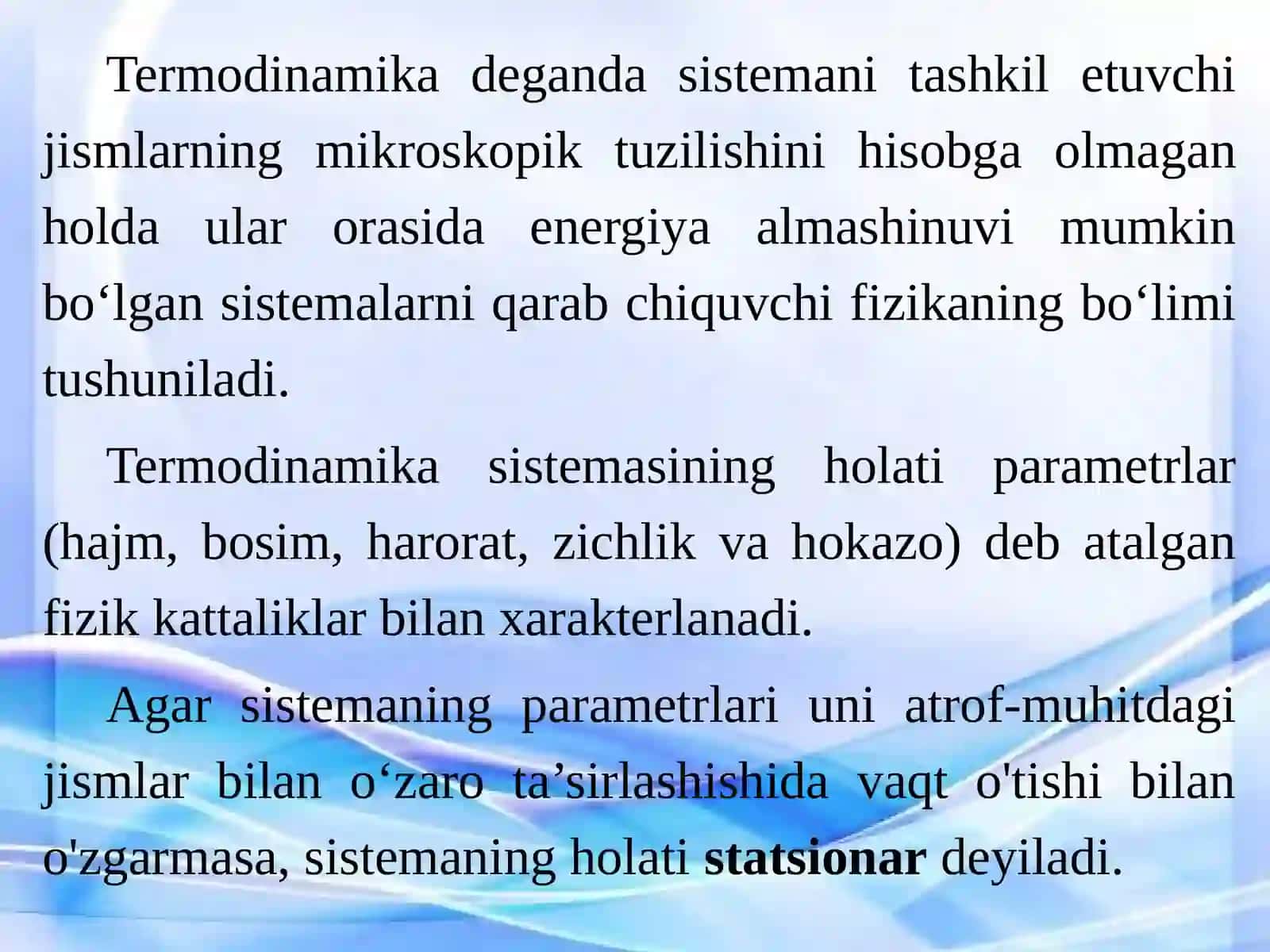 TERMODINAMIKA. TIRIK SISTEMALAR TERMODINAMIKASI 3