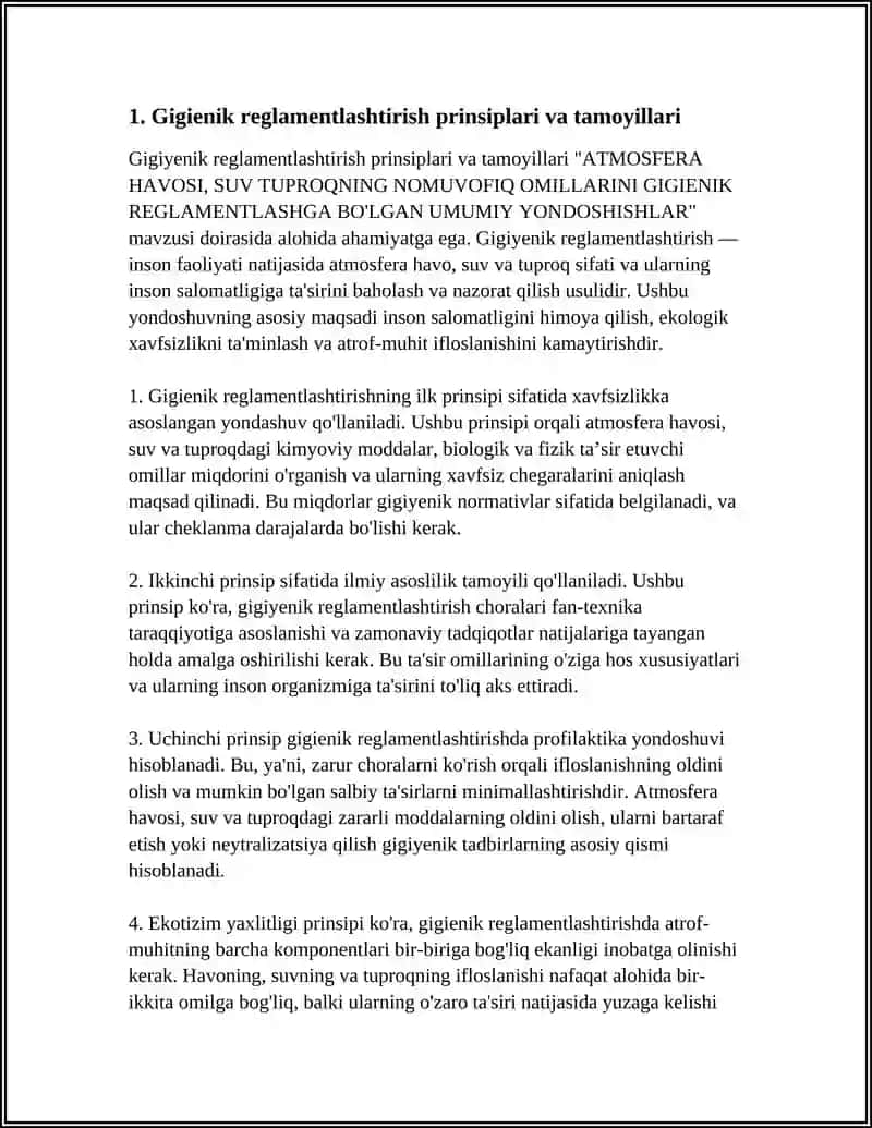 ATMOSFERA HAVOSI,SUV TUPROQNING NOMUVOFIQ OMILLARINI GIGIENIK REGLAMENTLASHGA BOLGAN UMUMIY YONDOSHISHLAR 3