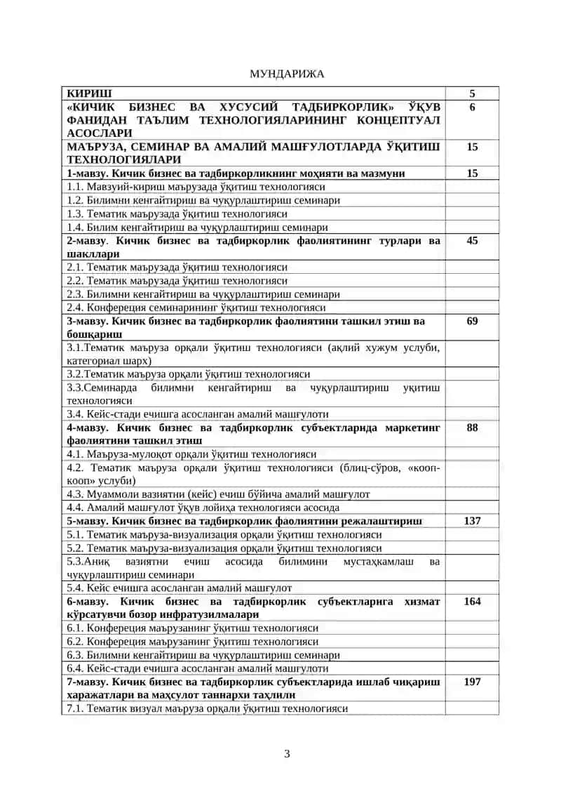 КИЧИК БИЗНЕС ВА ТАДБИРКОРЛИК 3