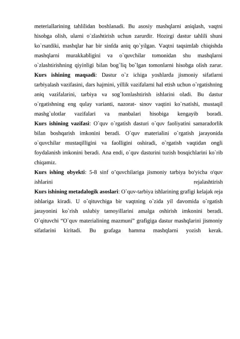 Jismoniy tarbiya fani bo'yicha o'quv tarbiya jarayonini rejalashtirish texnologiyasi 3