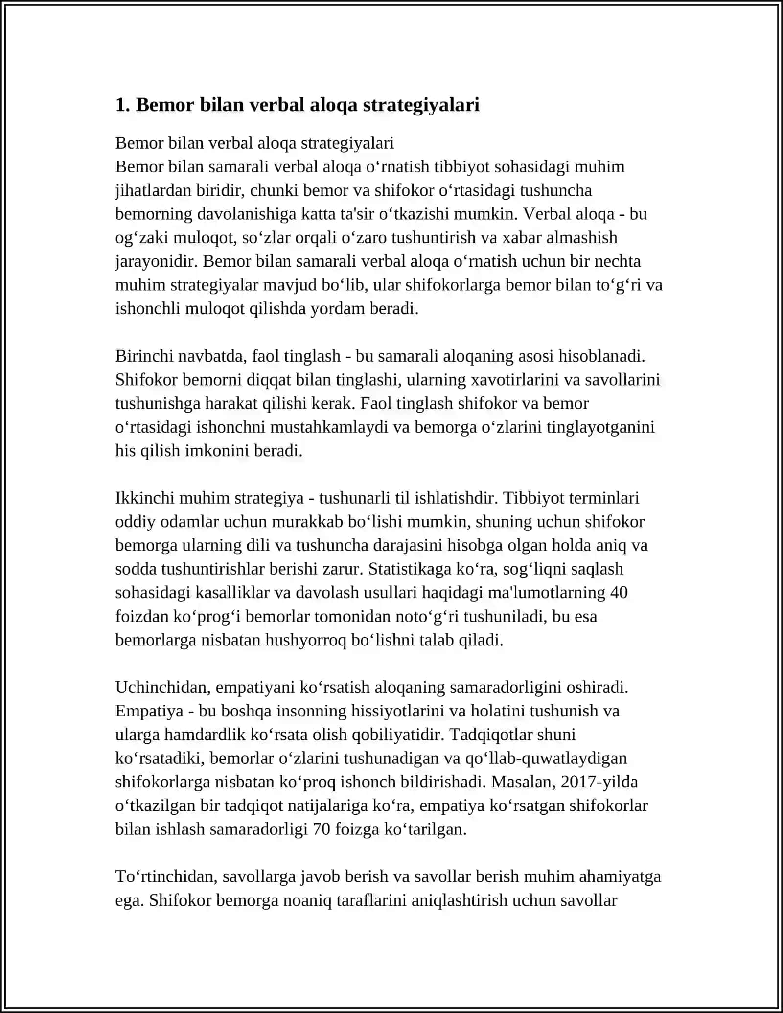 PATSIENT BILAN VERBAL VA NOVERBAL MULOQOT KO‘NIKMALARI 3