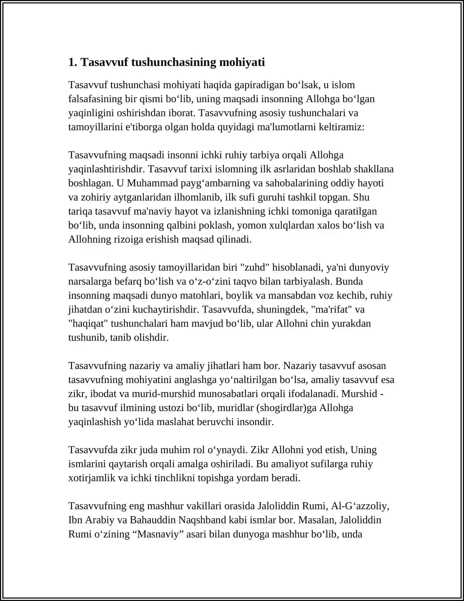 TASAVVUF TUSHUNCHASI VA UNING MOHIYATI. TASAVVUFNING KELIB CHIQISHI, MAZMUNI VA RIVOJI 3