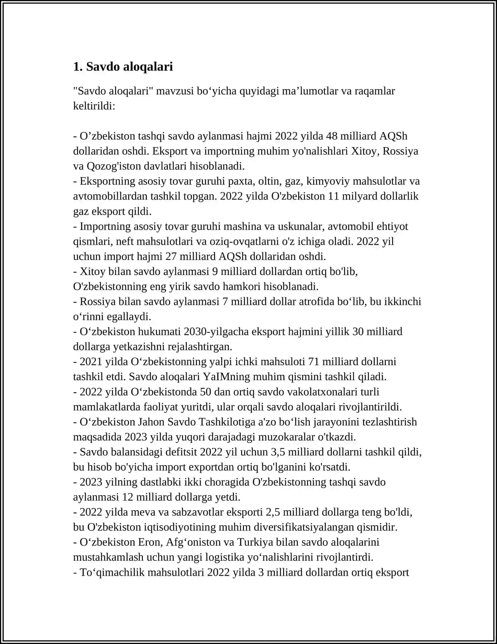 OZBEKISTONING JANUBIY SHARQIY OSIYO DAVLATLARI BILAN IQTISODIY ALOQALARI 3