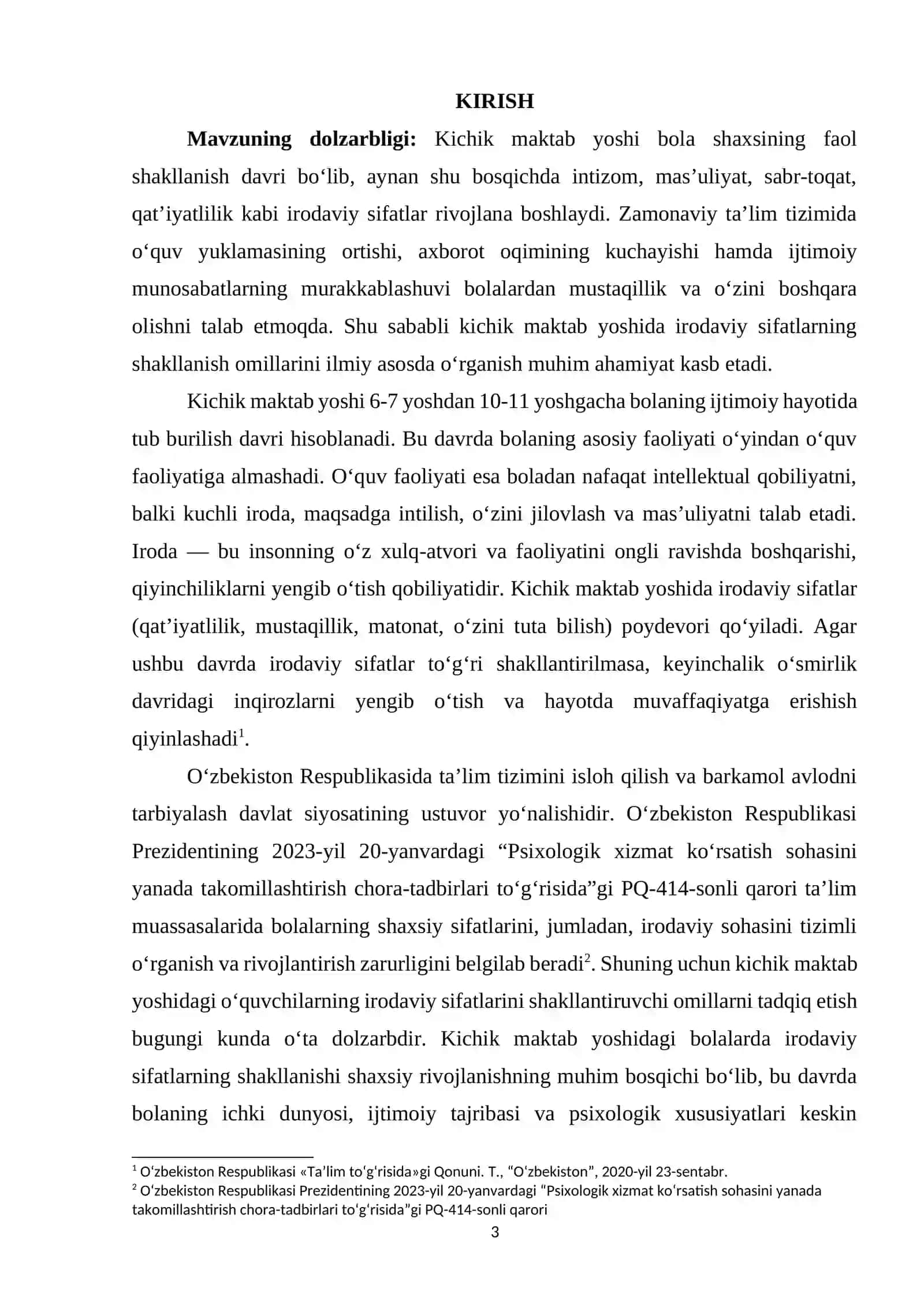 KICHIK MAKTAB YOSHIDA IRODAVIY SIFATLARNING SHAKLLANISH OMILLARI 3