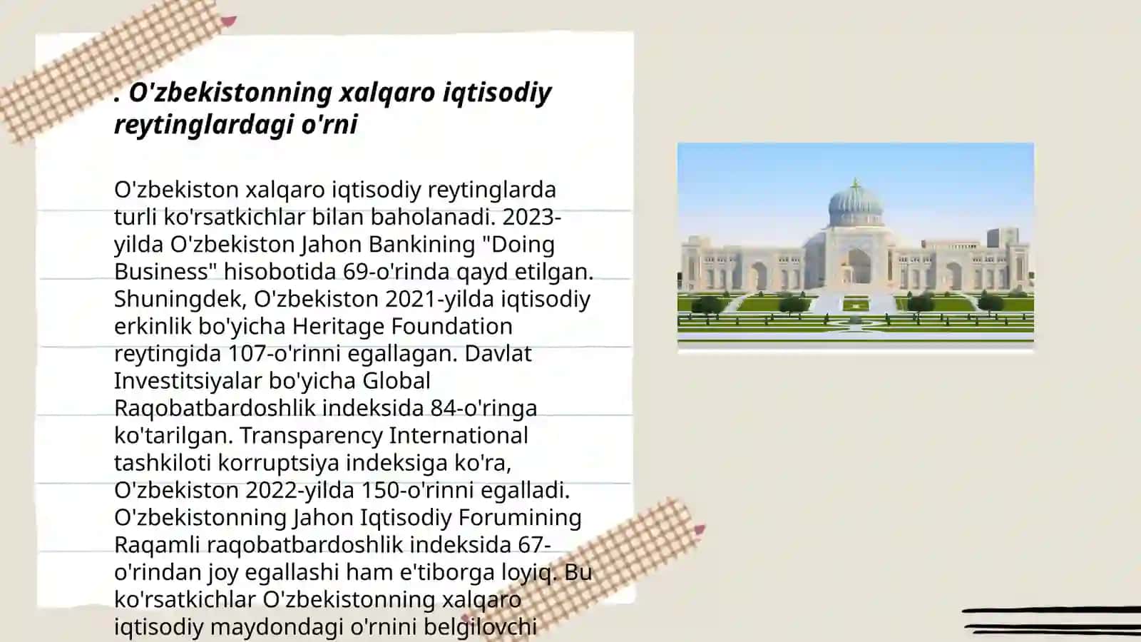O'zbekistonni xalqaro reytinglardagi ko'rsatgichlarini tarixiy va siyosiy ahamiyati 3