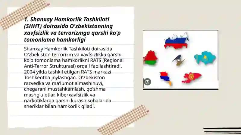 Shanxay Hamkorlik Tashkiloti (SHHT) doirasida O'zbekistonning xavfsizlik va terrorizmga qarshi ko'p tomonlama hamkorligi 3
