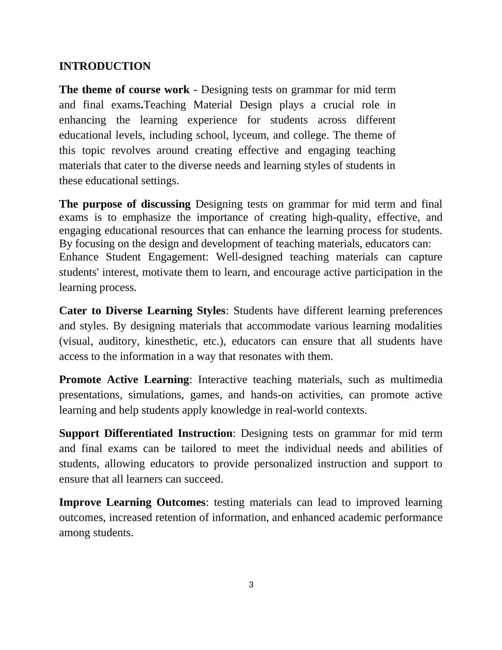 Designing tests on grammar for mid term and final exams 3