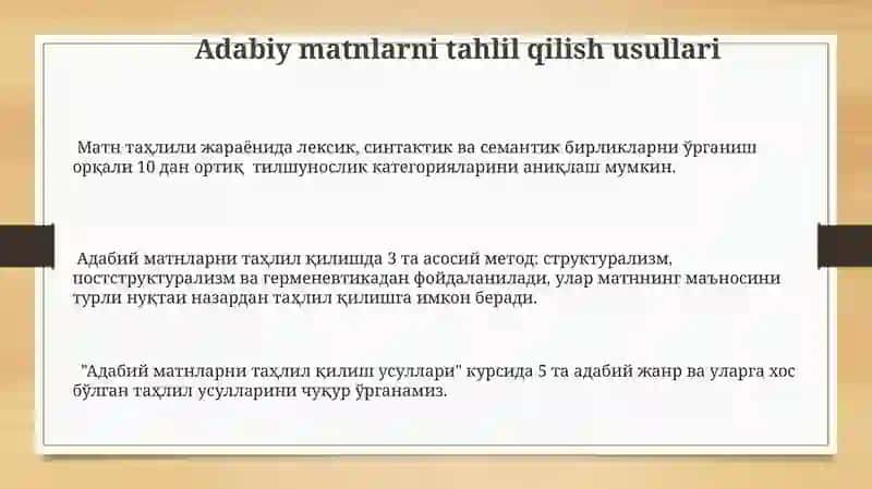 Adabiy Matnlarning Lingvistik Tahlili Kursi 3