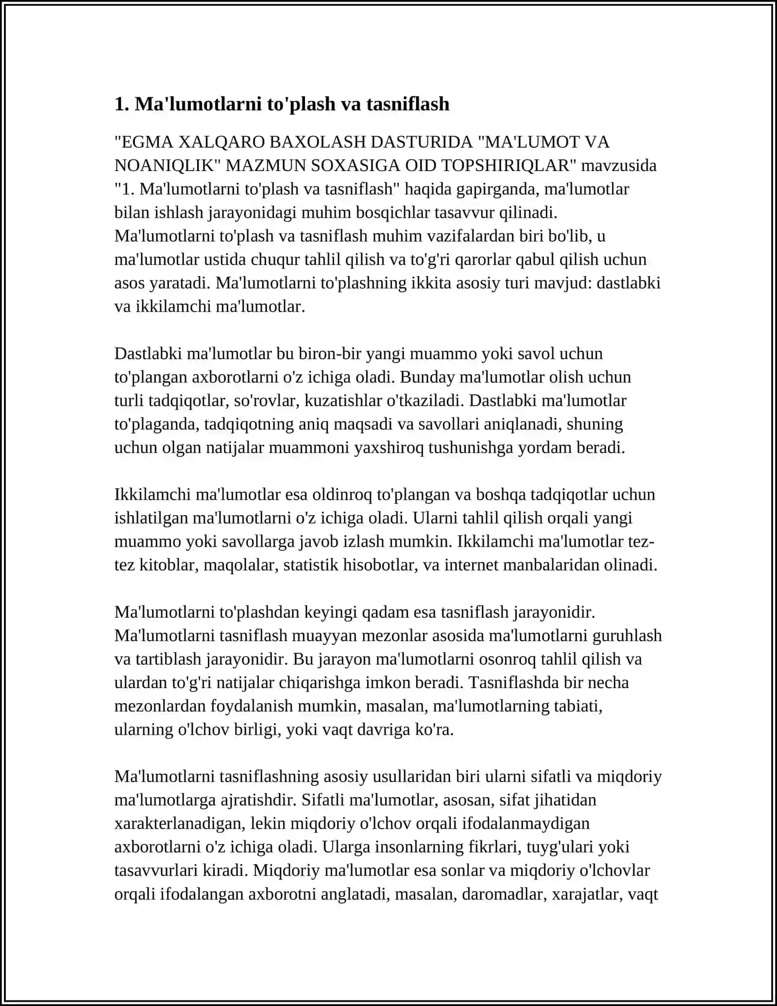 EGMA XALQARO BAXOLASH DASTURIDA "MA'LUMOT VA NOANIQLIK" MAZMUN SOXASIGA OID TOPSHIRIQLAR 3