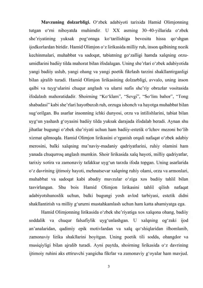 "Hamid Olimjon lirikasi" 3