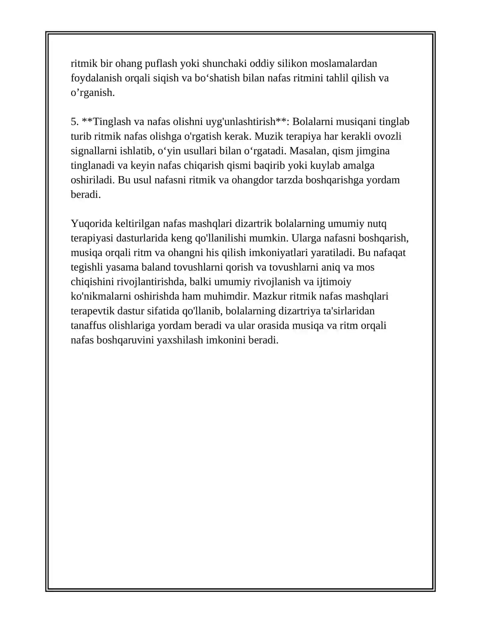 DIZARTRIK BOLALAR UCHUN MUSIQALI RITMIK MASHQLAR 3