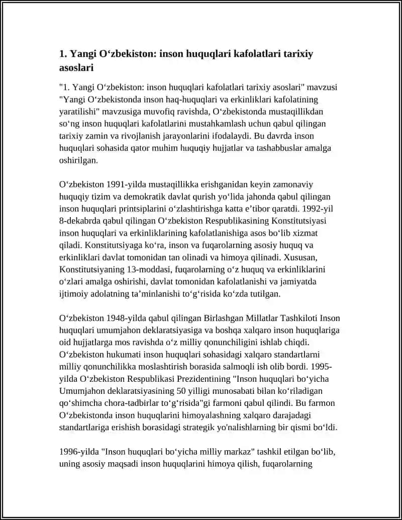 YANGI OʻZBEKISTONDA INSON HAQ-HUQUQLARI VA ERKINLIKLARI KAFOLATINING YARATILISHI 3