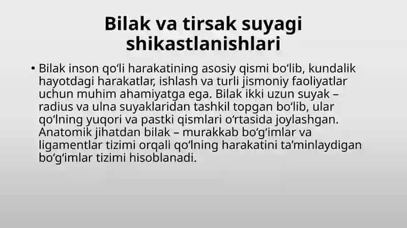 Kattalar va bolalarda bilak tirsak suyagini shikastlanishi Bilak suyagini chiqishlari Kaft barmoqlarini shikastlanishlari Periulnar chiqishlar 3