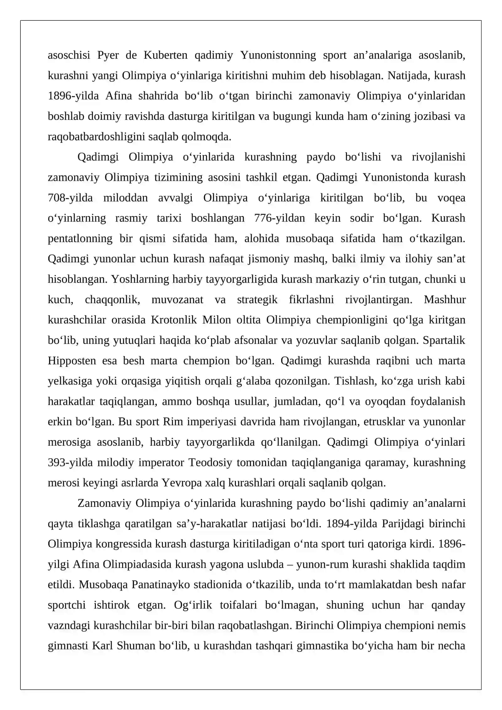 Kurash turi bo‘yicha Olimpiada o‘yinlarining o‘tkazilishi. 3