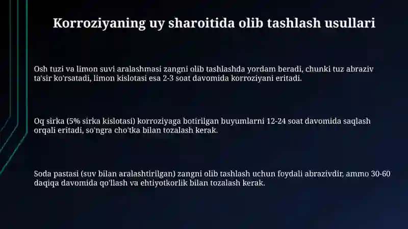 Korroziyaning uy sharoitida olib tashlash usullari 3