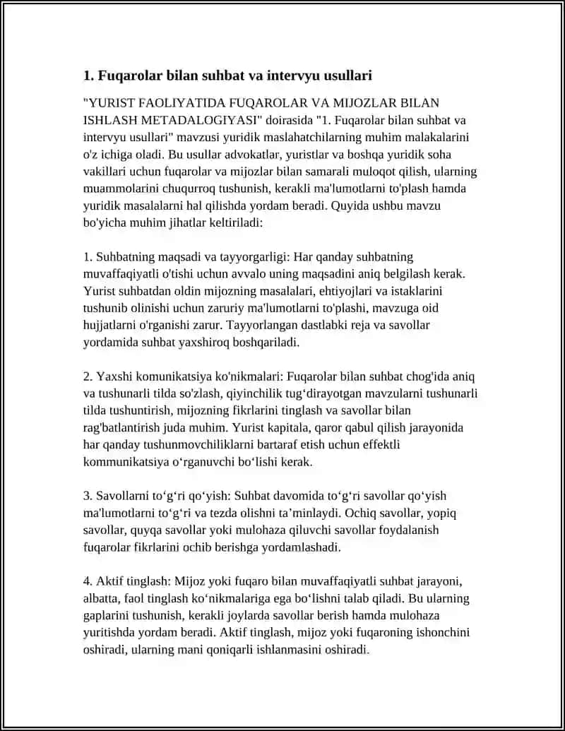 YURIST FAOLIYATIDA FUQAROLAR VA MIJOZLAR BILAN ISHLASH METADALOGIYASI 3