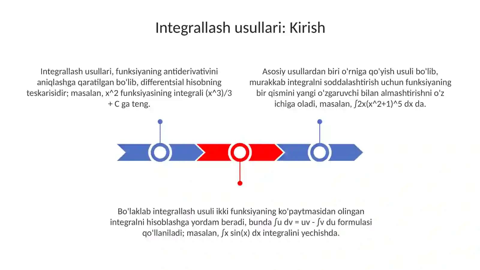 Integratsiyalash usullari. Aniq integral tushunchasini tadbiq qilib yechiladigan masalalar 3