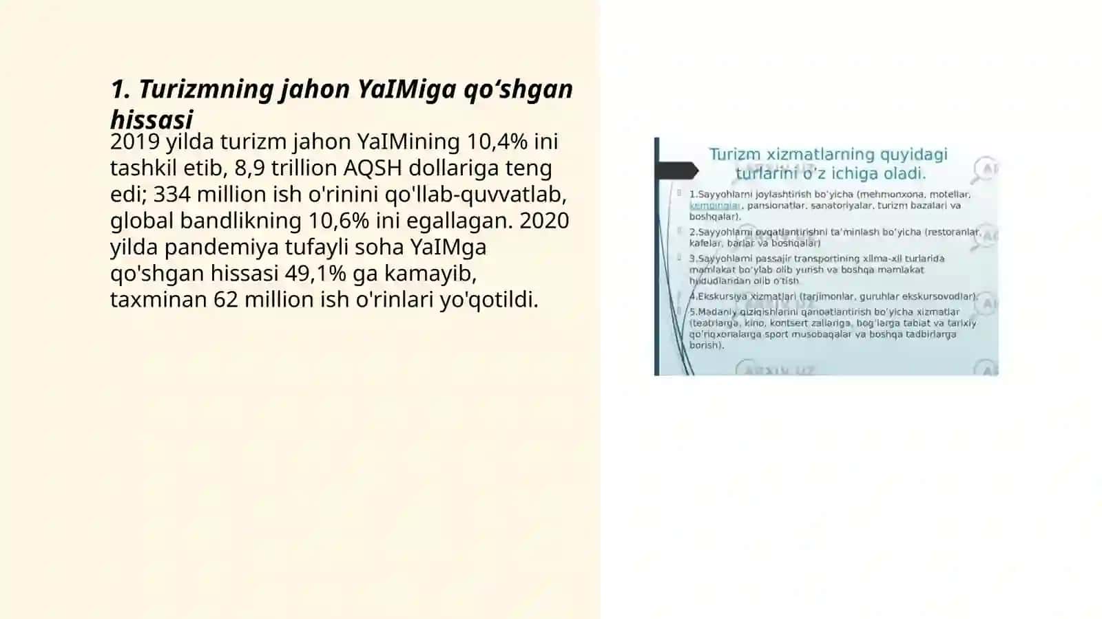 Turizmning jahon YaIMiga qoʻshgan hissasi 3