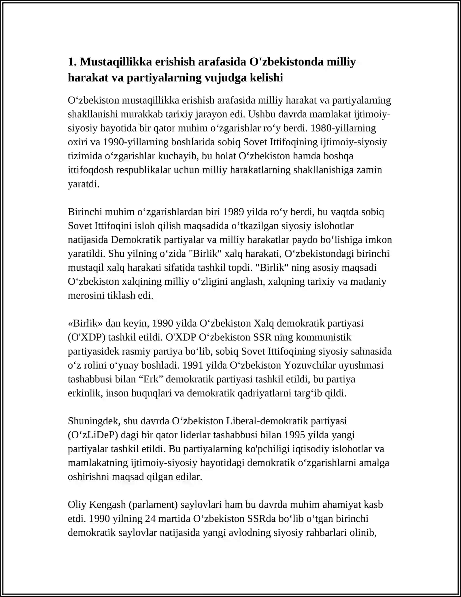 MUSTAQILLIKKA ERISHISH ARAFASIDA O'ZBEKIATONDAGI IJTIMOIY SIYOSIY JARAYONLAR 3