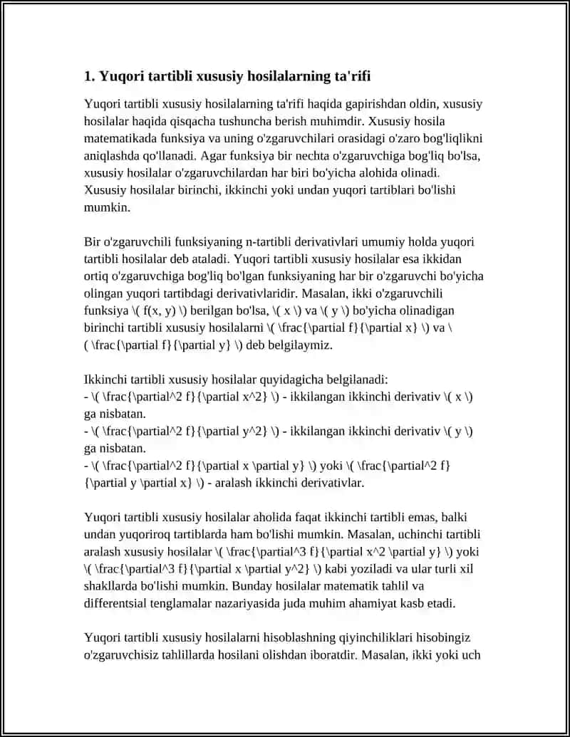 YUQORI TARTIBLI XUSUSIY HOSILA VA DIFFERENSIALLAR 3